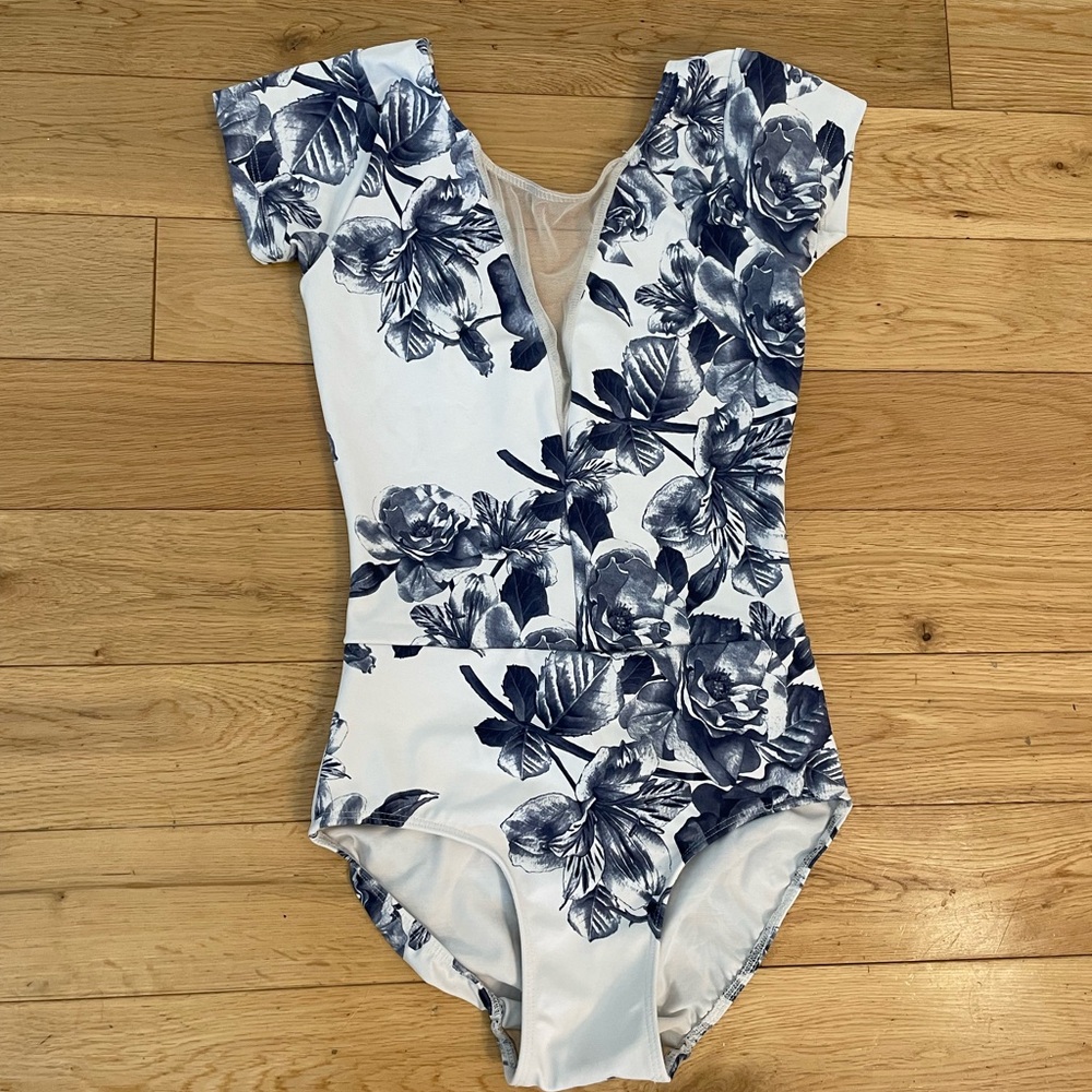 Floral Print Deep V Eleve Leotard